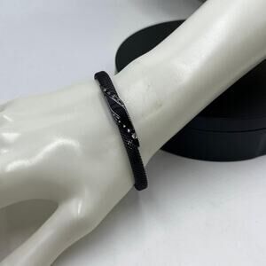 Skagen Designer Signed Gunmetal Black‎ Mesh Crystals Cuff Bracelet